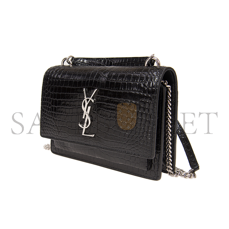 YSL SUNSET CHAIN WALLET IN CROCODILE-EMBOSSED SHINY LEATHER 533026DND1N1000 (19*14*5.5cm)